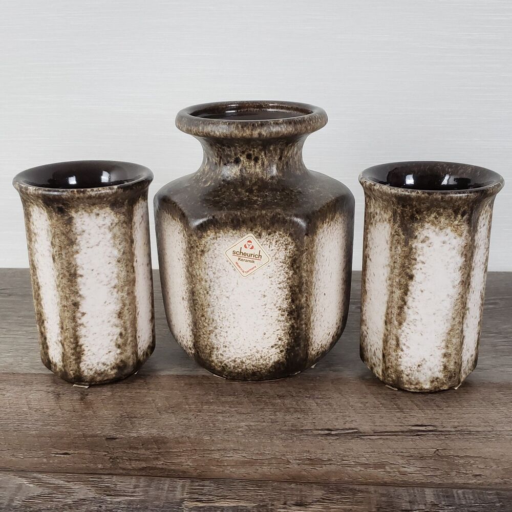 Scheurich Keramik Vases Textured West Germany Pottery 297-16 MCM Marked Matte